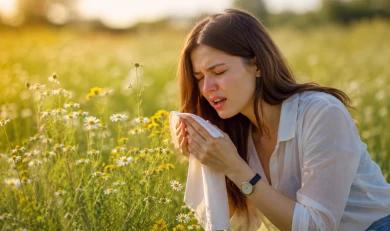 Девушка нюхает цветы в поле